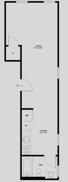 Floor plan for studio, 1 bath
